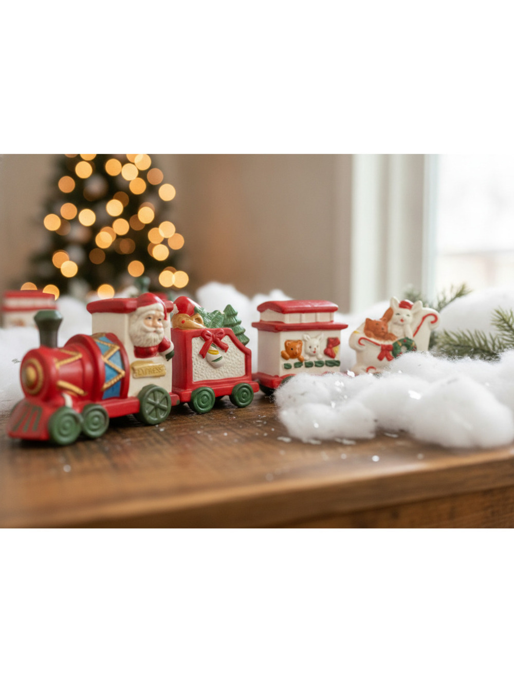 Vintage Christmas Locomotive Porcelain 4 Piece Set, Vintage Christmas, Train Set